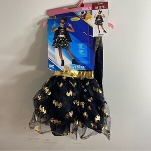 Batgirl Costume NEW Dress Medium 7/8 Eye Mask Black Gold Halloween Superhero